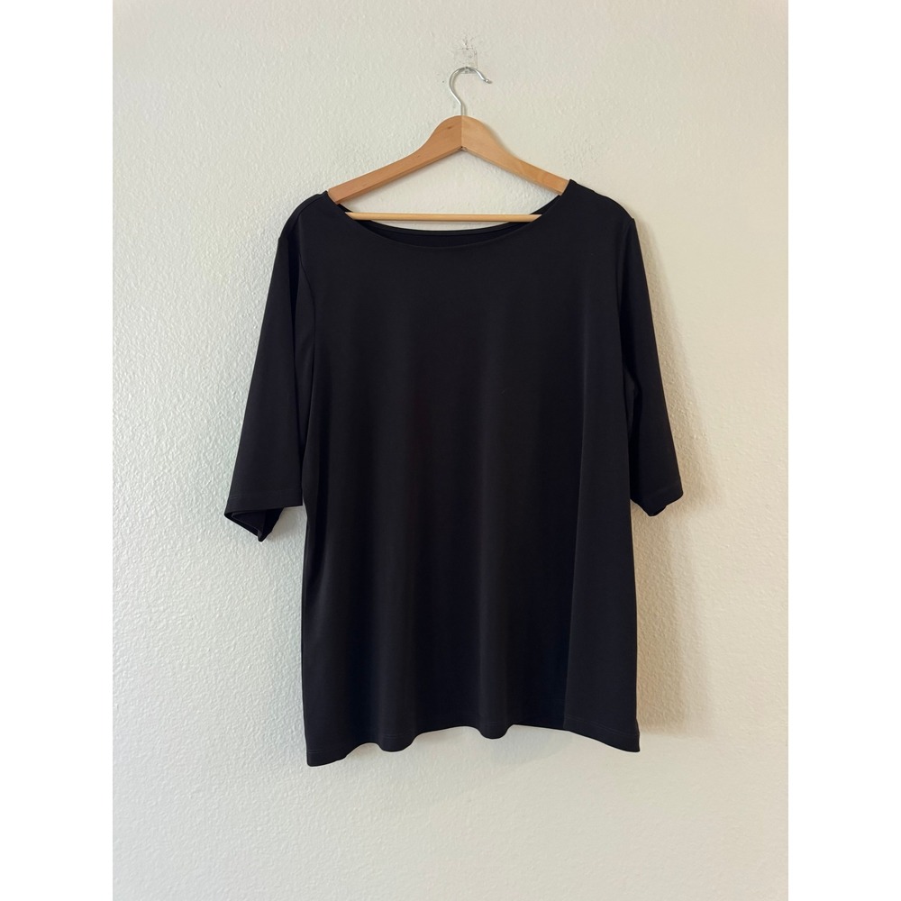 Susan Graver Essentials Liquid Knit Elbow Sleeve Top XL Black Excellent